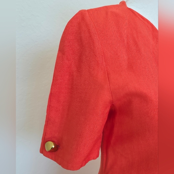 Vintage Adele Simpson Orange Linen Dress | Gold Button Sheath - Picture 6 of 11